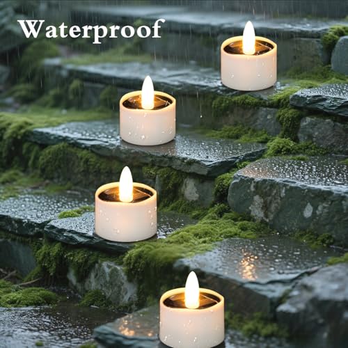 Image of HL Solar Tea Lights, 8PCS Outdoor Waterproof Flameless Candles, Dusk to Dawn Rechargeable Battery LED Tea Lights for Lantern, Garden, Camping, Home Decor (Warm White, 1.5''x1.61'')