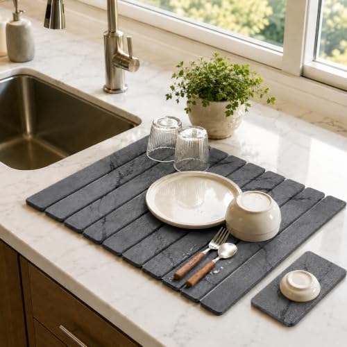 MOONEDGE Large Stone Dish Drying Mat for Kitchen Counter, 24x16in - image 1