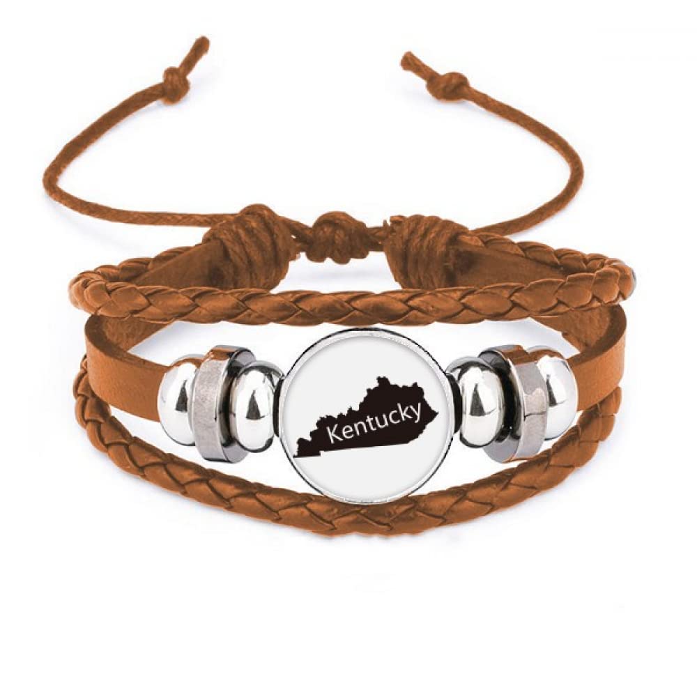 Kentucky America USA Map Outline Bracelet Wristband Leather Jewelry Ornament