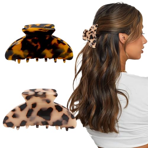 2Pcs Banana Claw Clip Tortoise Shell Clip French Clips for Hair Clips for Thin/Thick Hair Leopard Medium Claw Clips for Women