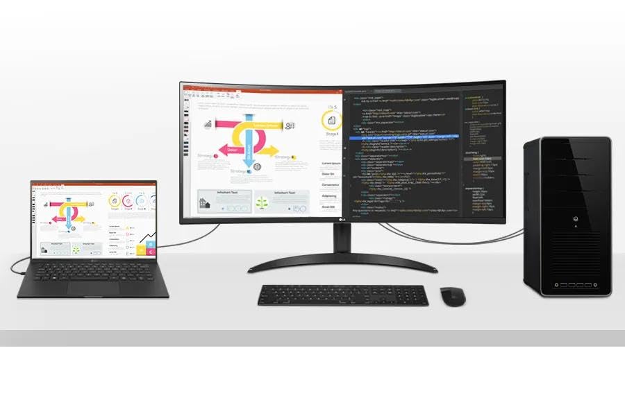Image of LG 34 inch WQHD Curved Monitor, 100Hz IPS HDR 10, AMD FreeSync, PBP, Auto Input Switch, Dual Controller, 1 x DisplayPort, 2 x HDMI, Black