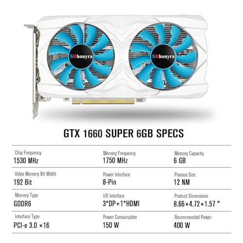 Image of Geforce GTX 1660 Super 6GB Graphics Card GDDR5 192 Bit pci e x16 4 Monitors Video Card Support Directx 12 Opengl4.5 HDMI And 3*Displayport 1.4A | 8-Pin cable connector,192-Bit,DirectX 12 OpenGL 4.6,White,150W