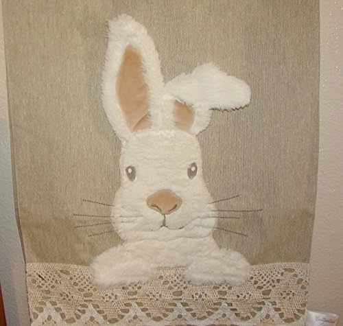 Cottontail Lane Plush Fur Easter Bunny Lace Linen Table Runner 14" x 72"