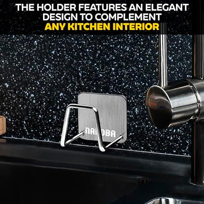 NADOBA Stainless Steel Sponge Holder for Kitchen Sink ¨C Compact & Durable, Easy to Install, Keeps Sponge Dry, Saves Storage Space, Suitable for Metal, Glass, Ceramic, Wood, and More