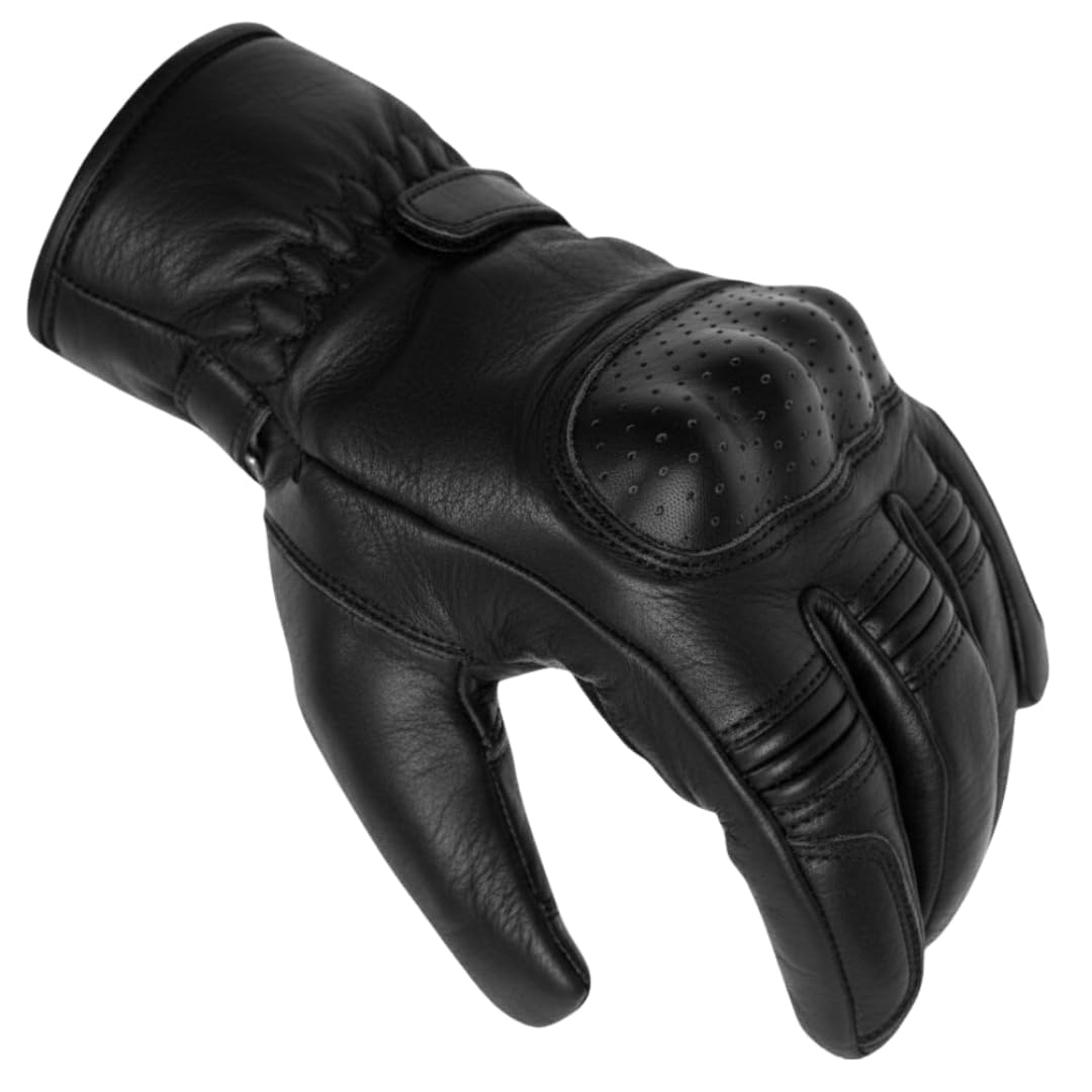 MDM Gants Moto Homme Cuir Véritable Doublés – Coques Rigides Articulations, Chauds pour Temps Frais, Antidérapants, Confort Ergonomique, Gants Motard Route Touring