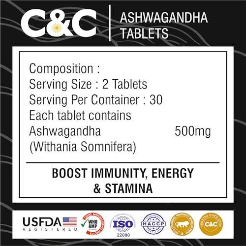 Image of Organic Ashwagandha 1000mg Tablets - Energy, Strength & Stamina Support Supplement, Stress Support & Sleep Wellness Formula with Himalayan Ashwagandha (Pack of 3)