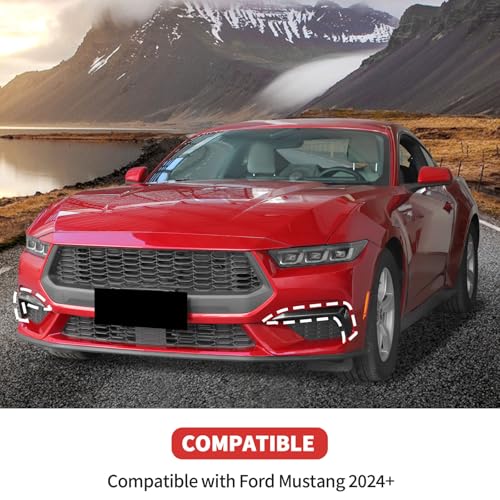 Image of Front Bar Grill Grille Inserts Cover Trims Kit Compatible with Ford Mustang 2024+ Exterior Accessories (Black Carbon Fiber)