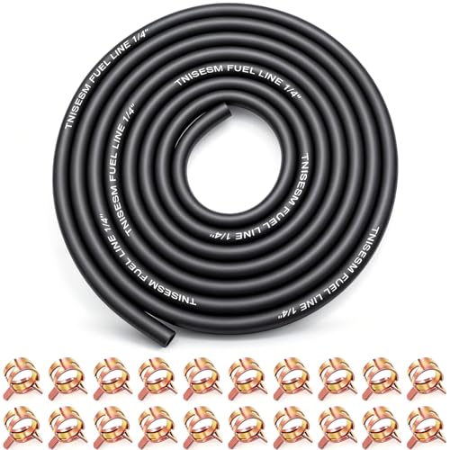 Tnisesm 1/4 Inch ID Fuel Line Hose 10 Feet + 20Pcs 2/5 ID Hose Clamps for Kawasaki Kohler Briggs & Stratton Small Gas Diesel Powersports Engines and Generators