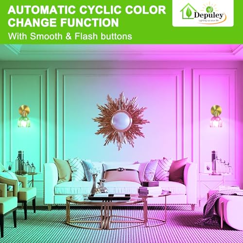 Image of Depuley Wall Sconces Battery Operated: Set of 2 Wireless Wall Lights with Tulip Glass Lampshade for Bedroom - Rechargeable 15 Colors Wall Lamp for Living Room Doorway Home Decor - Amber
