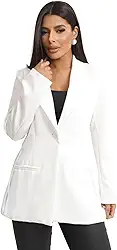 Blazer Feminino Alfaiataria Alongado Social Terninho (BR, Alfa, GG, Regular, Regular, Off White)