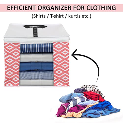Image of PrettyKrafts XL Shirt Cover For Storage Organizer Garment Cover Foldable Clothes Storage Bags For Wardrobe /Closet Organiser, (Set of 2) Diamond Red