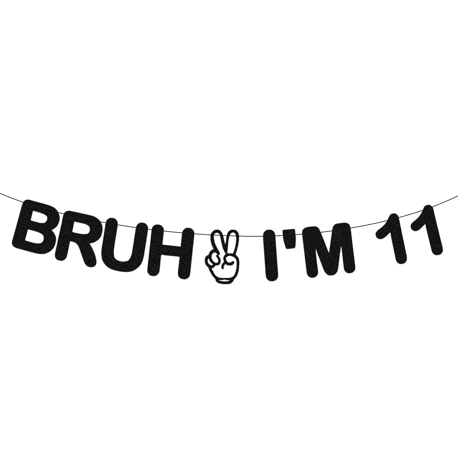 Tharvolex 11th Birthday Banner - Black Glitter Decorations for 11 Year Old Party - Funny Party Supplies for Teens Boys & Girls