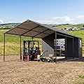 12x25 Metal Carport, 12x20 FT Car Port with 12x5 FT Storage Shed, Heavy Duty Galvanized Steel Waterproof Snow Load Resistant Outdoor Garage Car Shelter for Car, Truck, Boat, Garden Tools, Grey