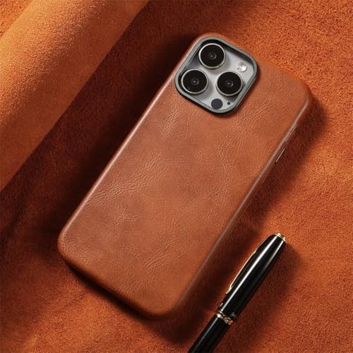 Coque en cuir et alliage d'aluminium premium avec anneau magnétique pour iPhone 15 Pro Max