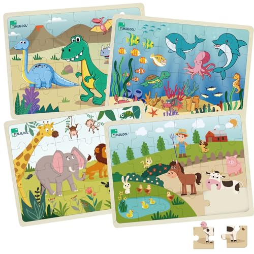 Tunjilool Puzzle Madera Infantil Para 3 4 5 6 Años, 4 Puzzles 24 Piezas De Puzzles De Animales, Juguetes Montessori Rompecabeza, Juego Regalos D Tunjilool Puzzle Madera Infantil Para 3 4 5 6 Años, 4 Puzzles 24 Piezas De Puzzles De Animales, Juguetes Montessori Rompecabeza, Juego Regalos D
