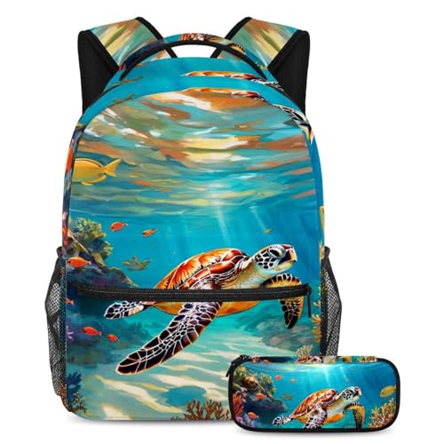 Sac à dos et trousse ergonomique tortue de mer pour organiser facilement les fournitures