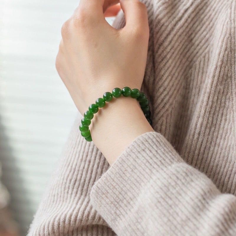 Handmade Green Jade Bracelet for Women,Stress Relief Healing Crystal Bracelet,Natural Jade Bead Bracelet,10MM Stretch Elastic Bracelet,Crystal Jewelry Gifts for Women Men - Image 4