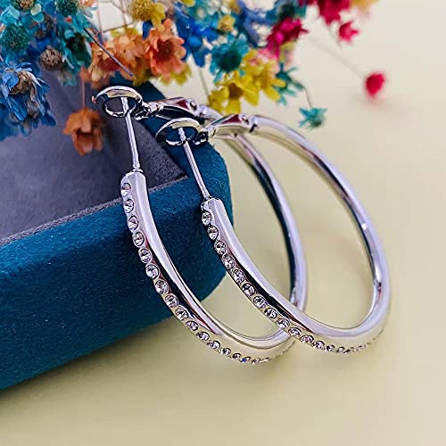 Hoop Earrings, Fashion Jewelry CZ Cubic Zirconia Rhinestone Hoop Earrings for Women Gifts 1.38in, 1.5in, 1.77in4