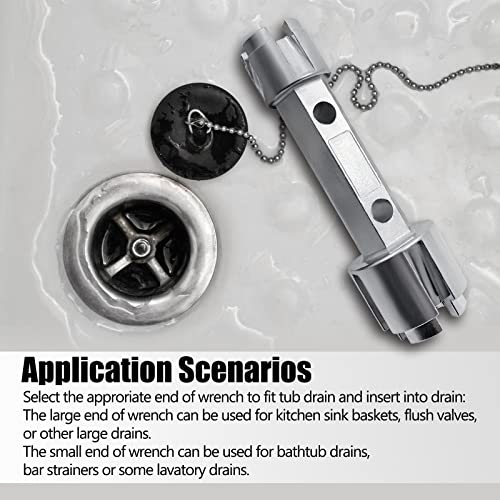 Tub Drain Remover Wrench Tub Drain Wrench Tub Dual Ended Drain Wrench Drain Remover Tool Zinc Alloy Wrench For Bathroom And Bathhouse #TOP5