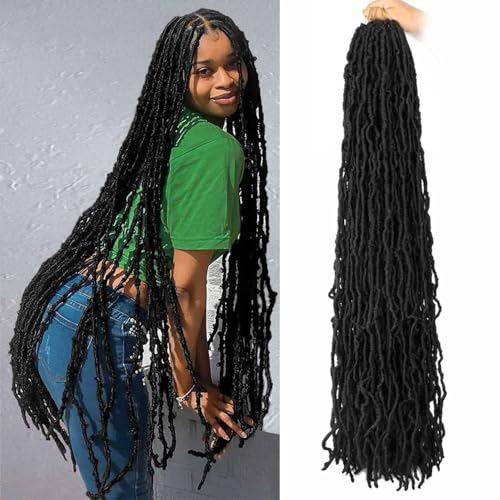 7 Packs 36 Inch Soft Locs Crochet Hair Pre Looped Curly Wavy Distressed Faux Locs for Butterfly Locs Crochet Braids for Black Women (1B, 36 Inch(pack of 7))