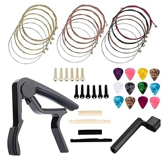 48 PCS Guitar Accessories Kit, Acoustic Guitar Changing Tool, Including Acoustic Guitar Strings, Guitar Picks, Capo, String Winder, Bridge Pins, Pin Puller,for Guitar Players and Guitar Beginners - Les Beatles, Paul McCartney, John Lennon, RIngo Starr, George Harrison