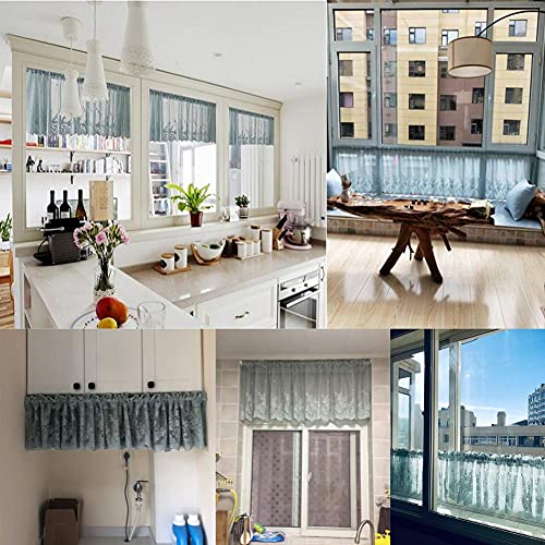 Topmodehome Lace Floral Curtain 51X16In, Embroidered Semi Blue-Green Sheer Curtain Window Valance For Kitchen Cafe Dinning Bath Room 1 Pcs #TOP3