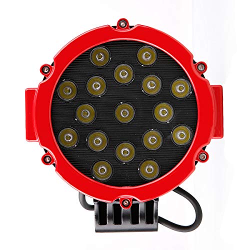 Image of Black Horse Grille Brush Bumper Guard Modular Black Come with Pair of 7.0 inch Dia.LED Lights with Red Trim Rings Compatible with 2011-2016 Ford F-250 /F-350 /F-450 /F-550 Super Duty-17FB26MA-PLR