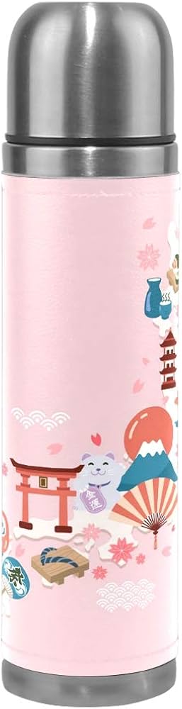 Amazon｜ミヤビヤ 水筒 500ml 大容量 牛革表層 コップ付き ステンレス