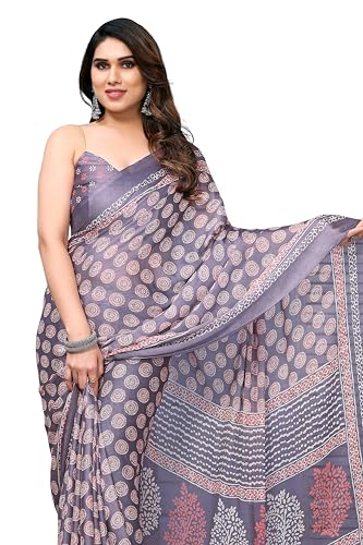 Image of MIRCHI FASHION Saree for Woman | Chiffon Block Printed Lightweight Daily Wear Sarees with Blouse
