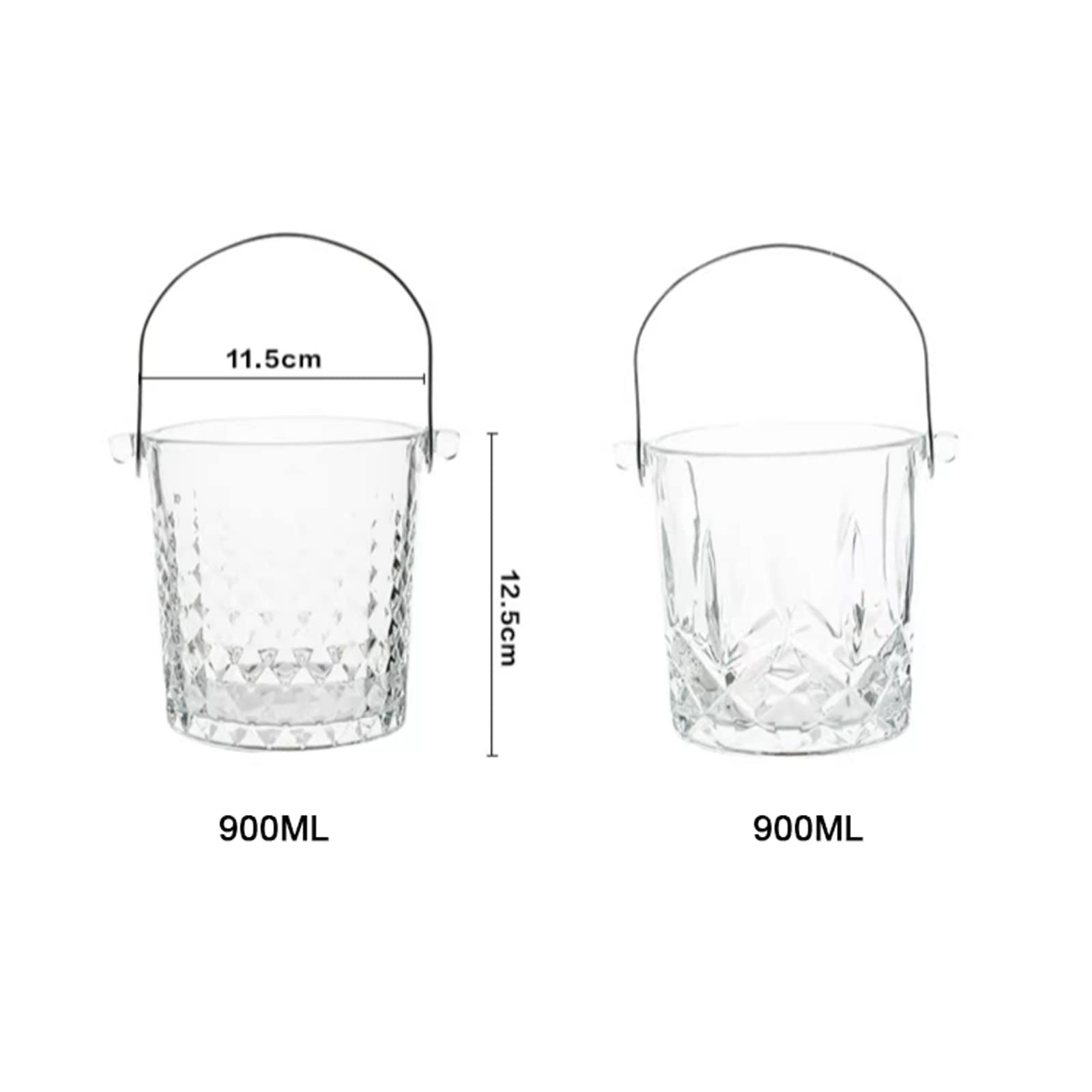 Cubitera/Enfriador Cubo de Hielo de Cristal de Calidad, Cubo de champán Transparente de 900ML for Fiesta en casa con Asas Cubiteras Botellas(B)