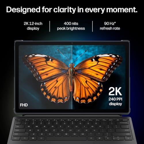Image of HP Omnipad 12 with Detachable Keyboard, Touchscreen, 12'' /30.38cm, 2K, 400 nits, 90Hz, 8GB LPDDR5, 256GB UFS, WiFi 6E, DTS Quad Speakers, Upto 18 Hours Battery, Blue, Lightweight Tablet