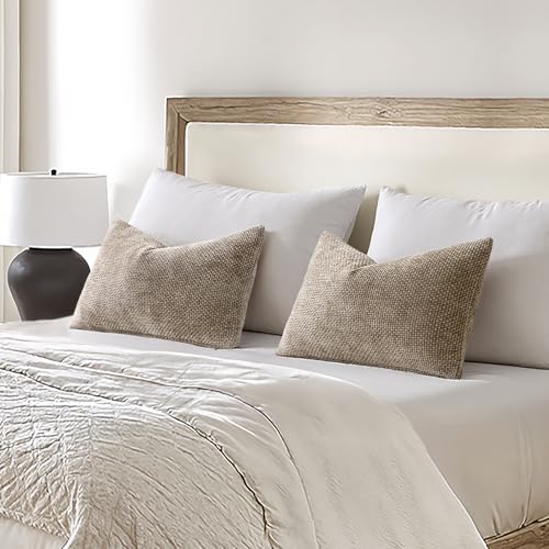 Image of MIULEE Pack of 2 Lumbar Couch Throw Pillow Covers 20x12 Inch Neutral Khaki Modern Boho Accent Decorative Pillow Covers Soft Chenille Farmhouse Cushion Covers for Home Decor Bed Sofa Living Room