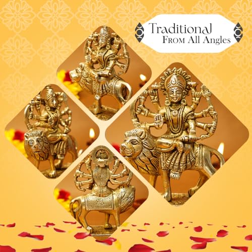 Image of Ekhasa 100% Pure Brass Durga Maa Idol (Size: 14 cm) | Durga MATA Murti for Home Decor & Puja Room | MATA Rani for Office Desk | Maa Durga for Gift | Sherawali Murti