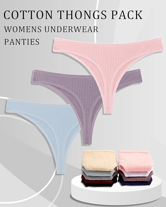 FINETOO Cotton Thongs for Women Soft Low Rise Sexy Thong Ladies Panties Womens Underwear 6 Pack XS-XXXL - Image 6