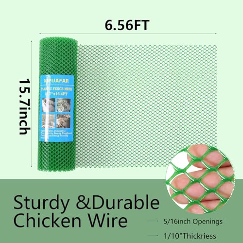 Image of Plastic Wire Mesh Fence Roll - Ideal for Poultry, Rabbit, Barrier & Gardening - Durable Plastic Chicken Wire Mesh - Versatile Plastic Fencing (Green, 15.7IN*6.56FT), SL001