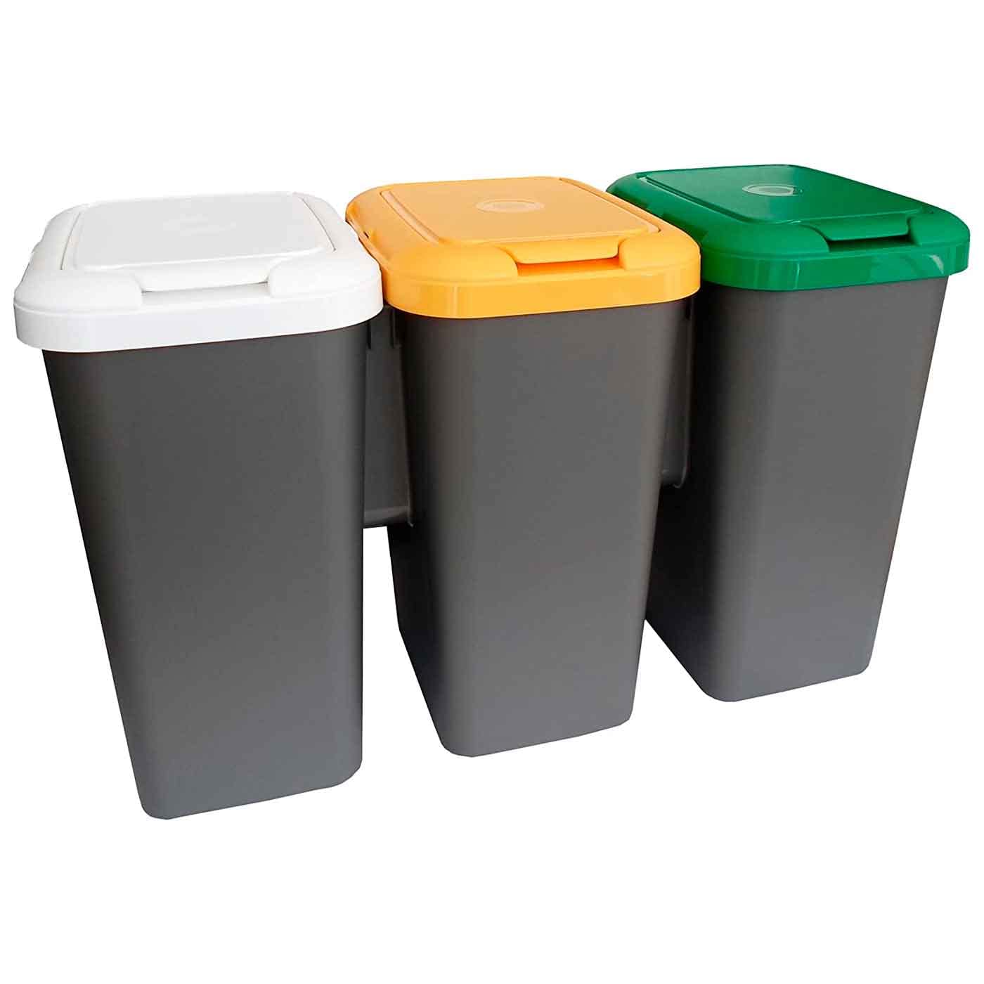 AC - Set de 3 Cubos de Basura 75L - Cubos Basura para Reciclaje - Cubo Reciclar - 3 en 1 - Fabricado en plástico Resistente. - Ideal para el hogar, Trabajo, hostelería, etc.