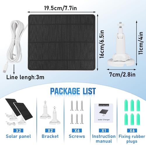 5W Solarpanel für Überwachungskamera Aussen Akku, 5V Solarmodul ist kompatibel mit WYZE Battery Cam Pro, Eufy Camera & Arlo Essential Spotlight/XL Spotlight Camera, mit Micro-USB, DC, Type-C(2 PACK)