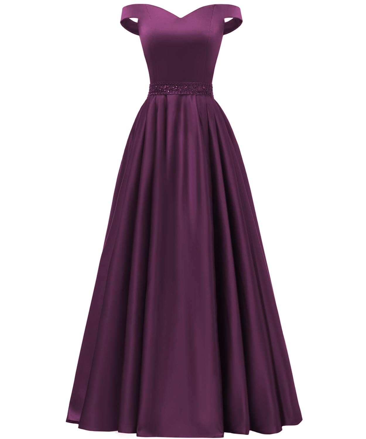 HPPEE Plum Prom Dresses for Teens 2025 Off Shoulder Long Ball Gown Elegant Wedding Bridesmaid Dress for Women UK22