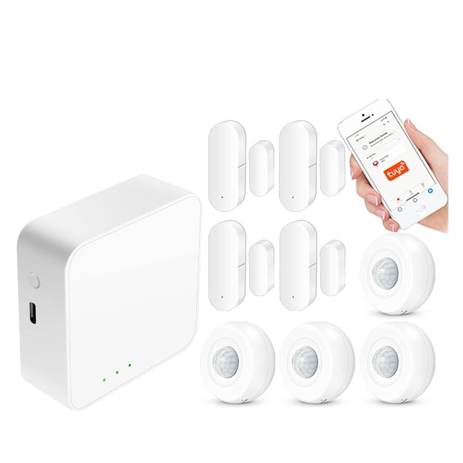 Kit Allarme Casa, Tuya WiFi Zigbee Bluetooth Smart Home Alarm System Porta Open Sensor Hub Smart Life App. Lavoro remoto(B 15000MAH)