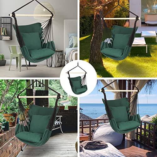 Highwild Hammock Chair Hanging Rope Swing - Max 500 Lbs - 2 Cushions Included - Steel Spreader Bar With Anti-Slip Rings - For Any Indoor Or Outdoor Spaces (Green) #TOP6