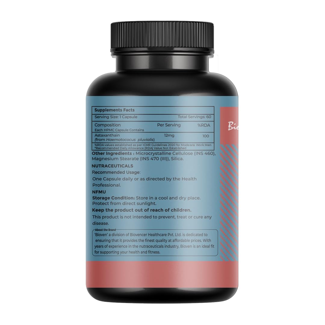 Biovencer Astaxanthin 12mg – 60 Veg Capsules | Potent Antioxidant Support for Skin, Eyes, and Joint Health | Plant-Based, Non-GMO, Gluten-Free 1