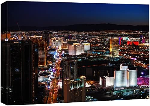 wall26 Canvas Print Wall Art Las Vega Strip Night Hotel Skyline Architecture & Maps Cityscape Photography Realism Global Scenic Colorful Multicolor for Living Room, Bedroom, Office - 24"x36"