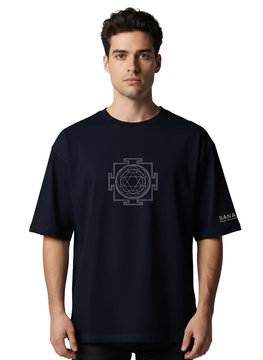 Shiva Yantra Oversized T-Shirt | Mahamrityunjay Yantra Ash Print & Rudraksh Back | Pure Cotton Premium Spiritual Mahadev Tee for Men & Women | Shivyog-picture-37