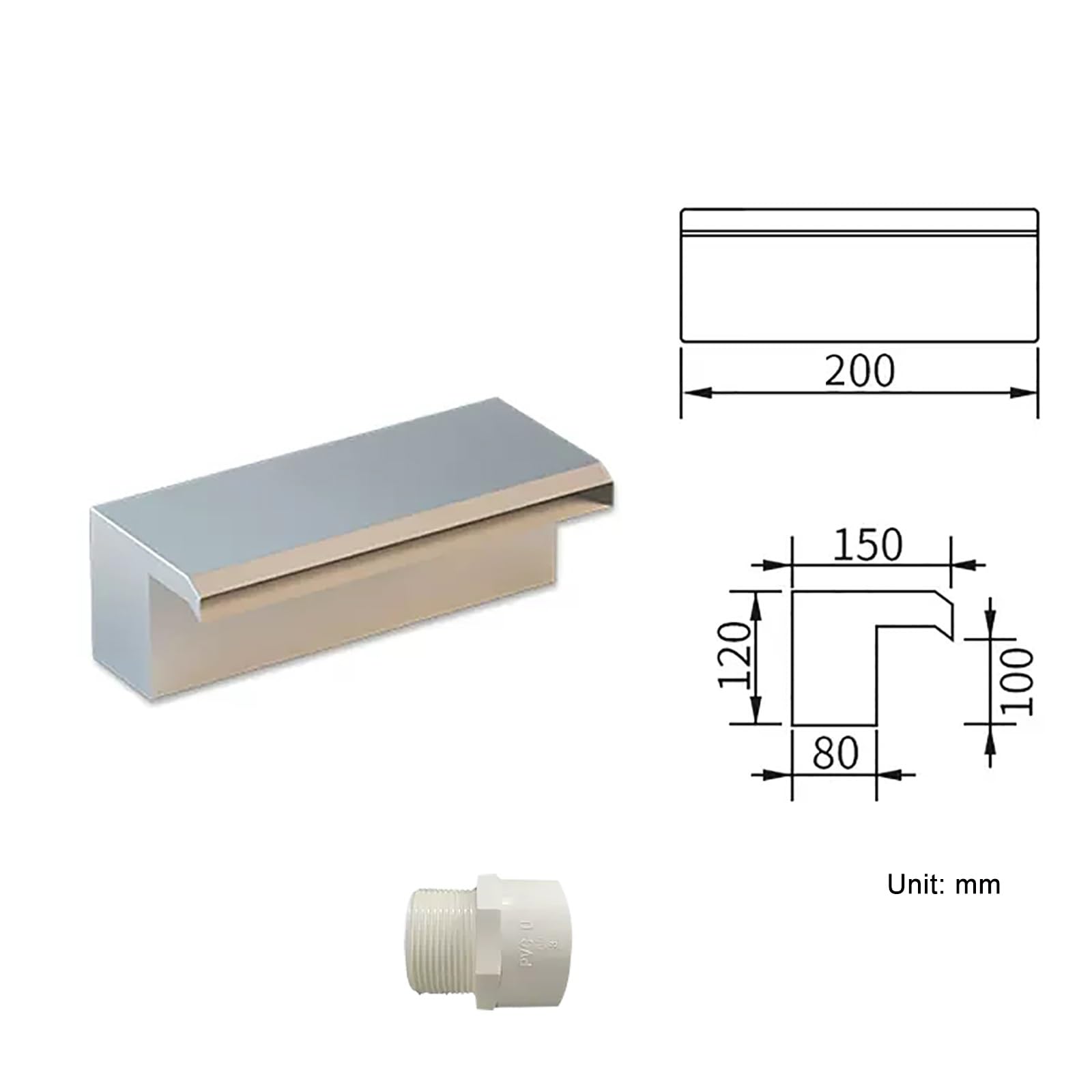 Kit per fontana a cascata in acciaio inox, lama da 20 cm con connettore per stagni interni ed esterni, accessorio per fontana (nero)
