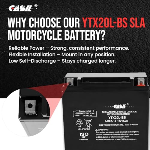 YTX20L-BS High Performance Power Sports- Maintenance Free - Sealed AGM Battery ETX20L BS For Motorcycle ATV UTV snowmobile - Thumbnail 5