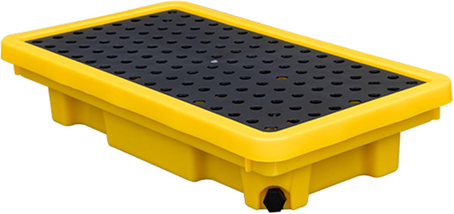 Yellow & Black Drum Containment Spill Pallet - Leakproof Modular Plastic Platform, Detachable Anti-Slip Tray for Factory & Garage Spill Storage, Heavy-Duty Spill Containment Solution