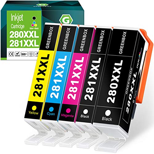 GREENBOX Compatible Ink Cartridges Replacement for Canon 280 281 PGI-280XXL CLI-281XXL PGI280 XXL CLI281XXL for Canon PIXMA TR7520 TR8520 TS6120 TS6220 TS8120 TS8220 TS9120 TS9520 TS6320 (5 Pack)
