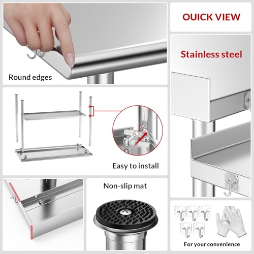 image for Atelicf All-Stainless Steel Prep Table, 24 X 48 Inches, with Rounded-C