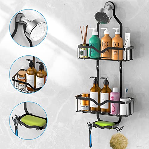Kerisgo Hanging Shower Caddy, Over Head Shower Caddy Shower Organizer Rack With Soap Dish, Shower Storage Basket For Shampoo, Conditioner, Razors, Soap, Shower Sponge (Black) #TOP2