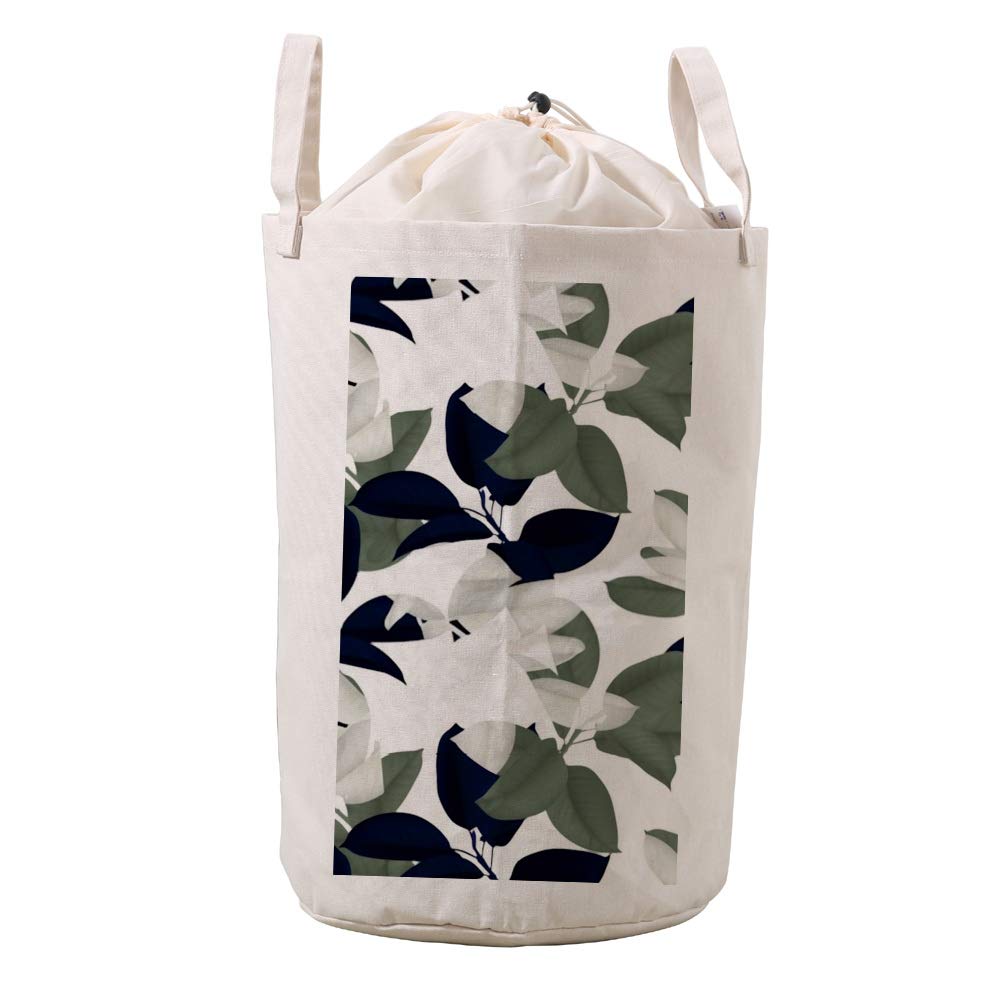 Panier à linge en coton à motif feuilles blanches 33x50 cm